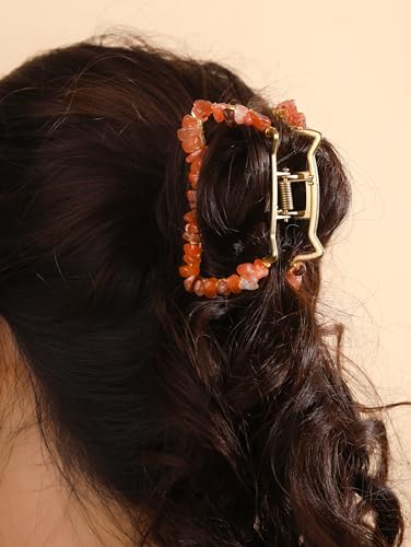 MINACHI Boho Hair Claw with Carnelian Stone Chips, Handmade Gold Tone Hair Clip for Women - color: Hair Claws AIR.003