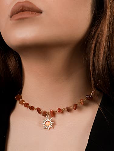 Sacina Boho Hippie Sun Necklace, Crystal Choker Necklace, Boho Necklace, Hippie Necklaces, Christmas Jewelry Gift For Women - color: carnelian