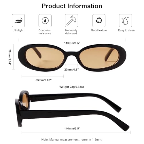 90s Sunglasses for Women Men Retro Small Oval Sunglasses - color: Black/Light Orange