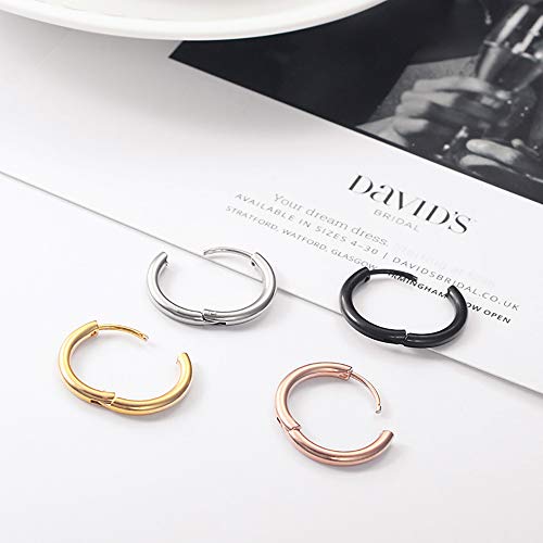 316L Surgical Stainless Steel Huggie Hoop Earrings 6mm 8mm 10mm 11mm 12mm 14mm Hypoallergenic Earrings Hoop Cartilage Helix Lobes Hinged Sleeper Earrings For Men Women - style: A03:6mm Black(THK 2.0mm)