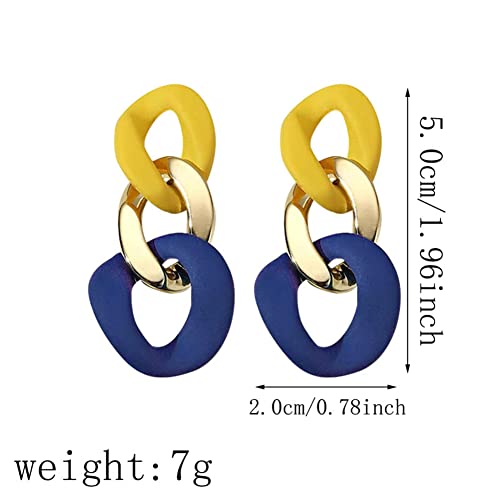 Charm Elegant Hollow Color Chain Acrylic Geometric Temperament Dangle Drop Earrings Bohemian Minimalist Hypoallergenic Jewelry Gift - color: Yellow Gold Blue earrings