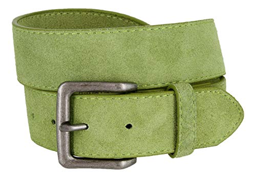 Belts.com Square or Oval Antique Buckle Casual Jean Suede Leather Belt 1-1/2"(38mm) or 1"(25mm) Wide - color: Green, size: 32