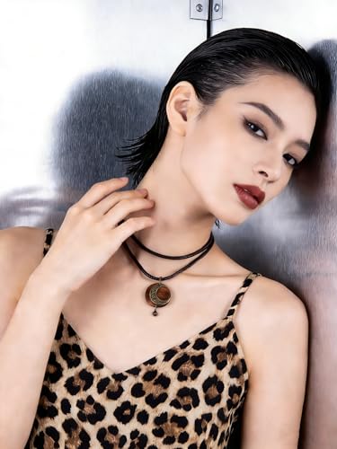 Brown Wooden Choker Chunky Pendant Necklaces for women - color: A