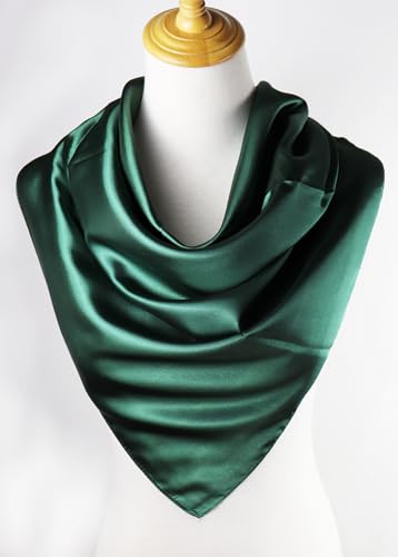 vabovin Satin Head Scarf for Women Solid Color, 35×35 in | Silk Feel Neckerchief, Hair Scarf, Fashion Bandana, Headscarf, Headband, Hair Wrap Sleeping, Daily Fashion Styling - color: 230 Moss Green