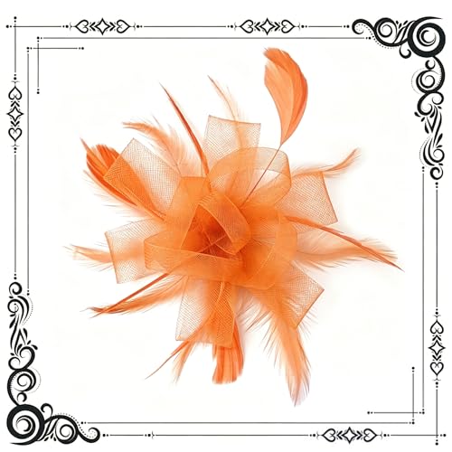 dressfan Womens Fascinator Hat Headpiece 20s Vintage Wedding Hair Accessories for Derby/Wedding/Cocktail/Tea Party - color: Orange