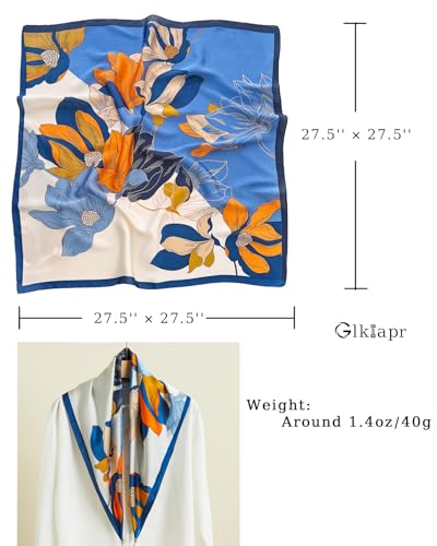 Satin Bandana Headscarf for Women Silky Hair Scarves for Fashion Lightweight - color: 12-blue Magnolia
