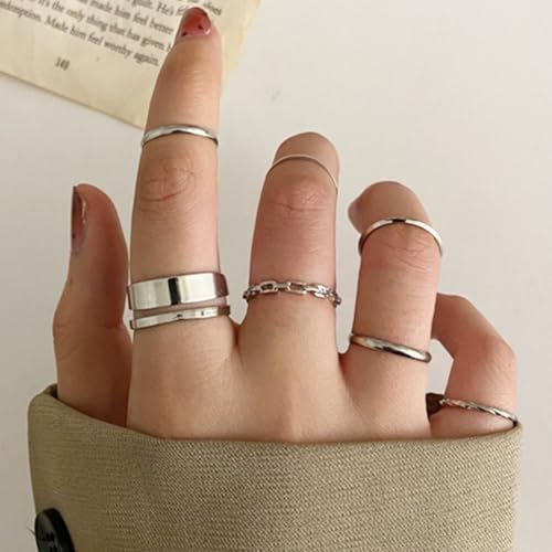 Simple Knuckle Rings Set for Women,Vintage Stackable Joint Finger Midi Rings Dainty Cute Rings Pack Festival Jewelry - color: B-Silver