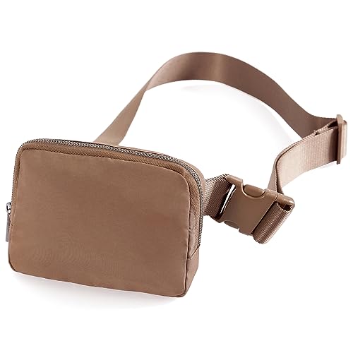 ODODOS Unisex Mini Belt Bag with Adjustable Strap Small Fanny Pack for Workout Running Traveling Hiking, Brown - color: Brown