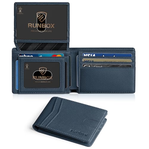 RUNBOX Wallet for Men -Slim Rfid Leather Mens Bifold Novelty Wallets 2 ID Window With Gift Box Men's Accessories | Slim - color: Tibetan Blue-SZW