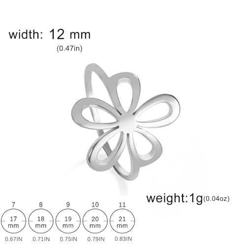 TEAMER Filigree Flower Ring Stainless Steel Elegant Bohemian Finger Ring Wedding Band Ring Exquisite Jewelry for Women - color: Style 2 - Silver