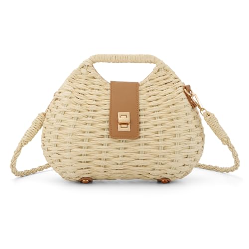 Fecialy Straw Crossbody Bag for Women Handwoven Summer Beach Clutch Purses Boho Top Handle Shoulder Bags - color: Beige