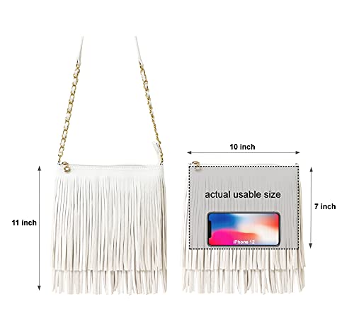 Solene Fringe Crossbody Shoulder Bag with Strap, Tassel Messenger bag, Country Style Western Fringe Purse for Women - color: White
