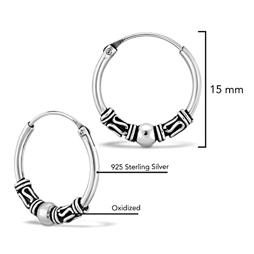 AeraVida Unique Bali Chic Tribal Coil and Ball Sterling Silver Hoop Earrings | Artistic Boho-Inspired Lightweight Jewelry for Women - style: Hoop