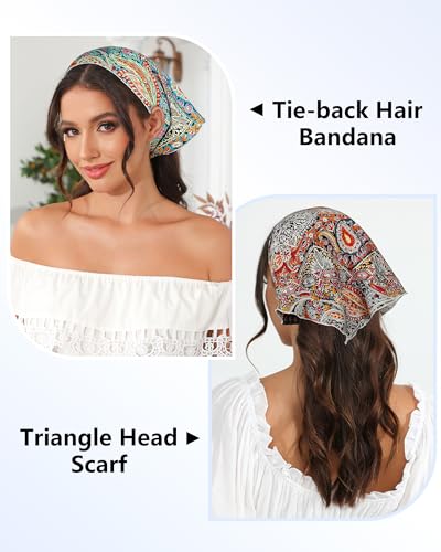 AWAYTR 3Pcs Hair Bandanas Head Kerchief for Women Girls Tie-Back Boho Hair Scarf Headband Bandana Triangle Head Scarf - color: Cashew - Green / Yellow / Blue