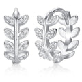 14K Gold Huggie Earrings for Women Silver Huggie Hoop Earrings Cubic Zirconia Huggie Earrings Stud Earrings Lightweight Dainty Hypoallergenic Earrings Jewelry Gifts - color: Silver Olive Leaf CZ Huggie Earrings