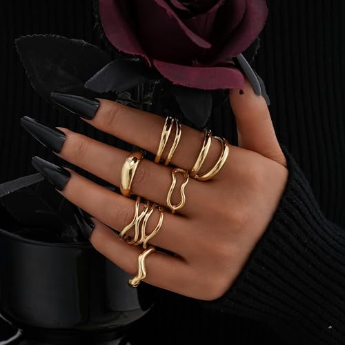 FAXHION 25 PCS Gold Stackable Rings Set for Women, Simple Twist Knuckle Finger Ring Trendy, Dainty Stacking Statement Thumb Rings Pack Jewelry Gift - color: Gold-Irregular