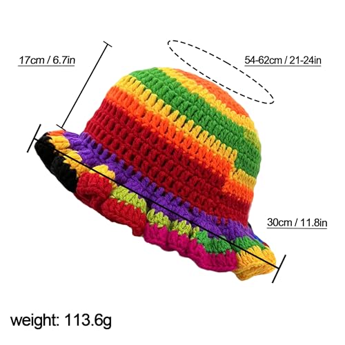 Handmade Crochet Bucket Hat for Women Boho Chic Slouchy Design Colorblock Ruffled Brim Festival&Daily Crochet Hat - color: Orange Top Contrasting