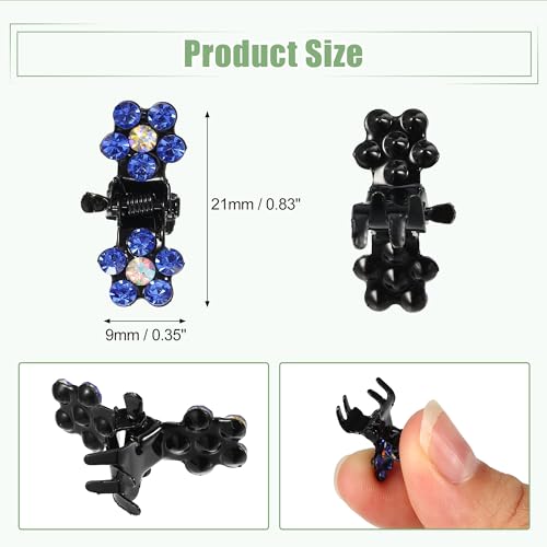 VOCOSTE 12 Pcs Mini Hair Claw Clip, Small Rhinestone Hair Clips, Metal Little Hair Clips for Women and Girl Flower Hair Accessories, Dark Blue - color: Dark Blue