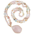 Long Necklaces for Women Boho, Oval Waterdrop Turquoise Pendant, Natural Stone Beaded, Handmade,Vintage & Elegance, Boho Fashion Charm Beaded Necklace for Women - style: F-PinkQuartz Pendant