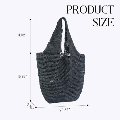 Beach Bags for Women,Summer Soft Large Woven Shoulder Handbags Boho Straw Tote Bags for Travel Vacation 2026 - color: Black