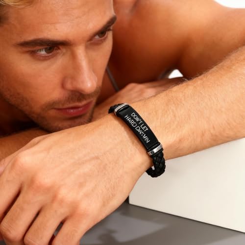 Dont Let The Hard Days Win Bracelet for Women Men Adjustable Engraved Bracelet Motivational Inspirational Bracelets Inspirational Little Words Project Gifts for Hard Times Jewelry Gift for Women Men - color: A: Black