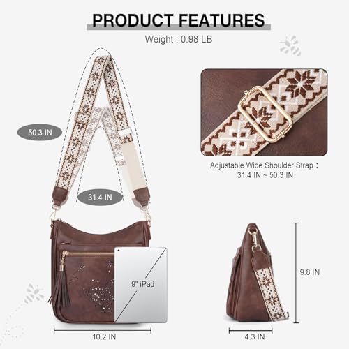 KITEVIUN Medium Crossbody Bags for Women Trendy, Women's Butterfly Shoulder Handbags with Tassel - color: 006-coffee