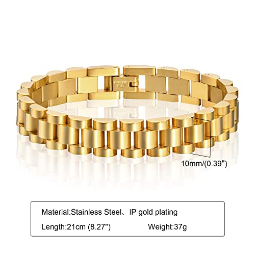 MPRAINBOW 2pcs 18K Gold Plated Chain Link Bracelet, Stainless Steel Crystal Friendship Bracelets Bangle,Watch Band Chains Wristband Jewelry with Adjust Tool - color: Gold-21cm