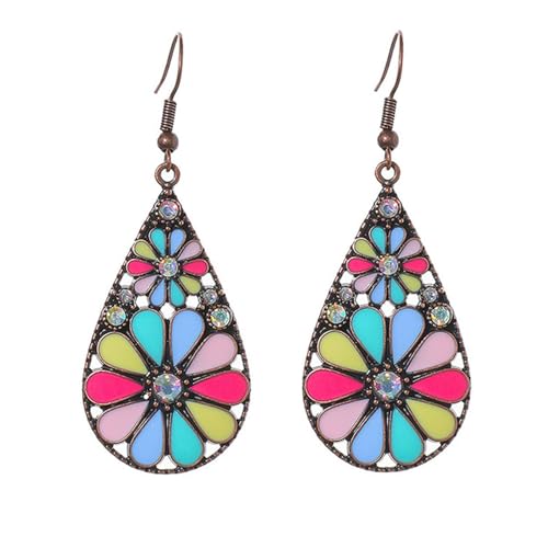 coadipress Bohemian Flower Teardrop Earrings for Women Trendy Vintage Colorful Hollow Out Flower Floral Dangle Earrings Bohemian Handmade Ethnic Statement Jewelry - color: Blue Purple