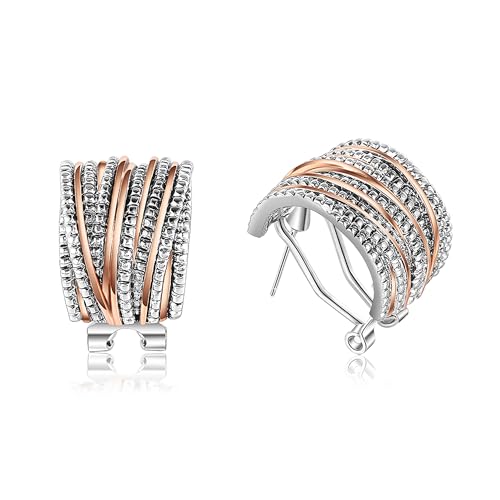 Mytys Two Tone Earrings for Women Gold and Silver Crossover Half Hoop Statement Earring Designer Stud Earrings - color: Rose Gold & Silver