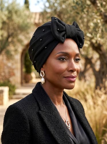 Bohend Stretchy Bowknot Turban Headband Elastic Cap Non Slip Bonnet Beanie Headwrap Hats for Women and Girls - color: Black