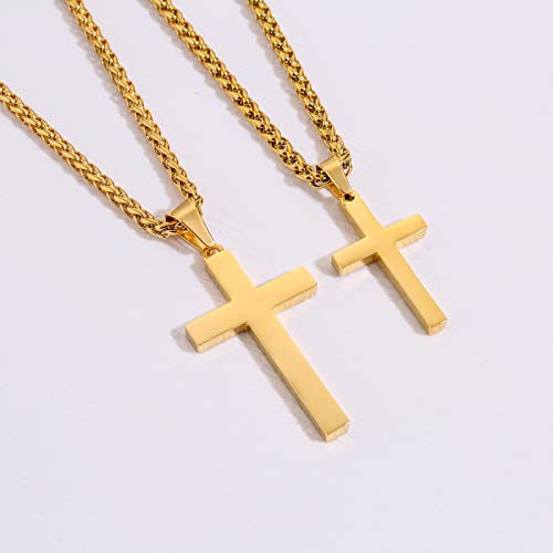 P. BLAKE Cross Necklace for Men Boys- Stainless Steel Cross Pendant with 16-24 Inches Chain Christian Religious Jewelry Gifts - size: 16 inches, style: Gold Pendant 1.2*0.7