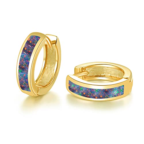 CiNily Huggie Earrings Opal Hinged Hoop Earrings Gold Plated Hypoallergenic Small Hoop Earrings for Women Teen Girls Men Sensitive Ears - color: Rainbow Black