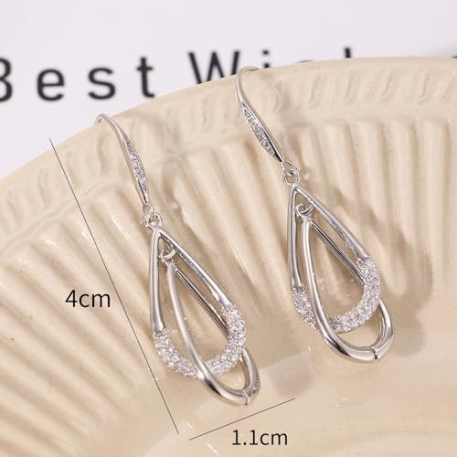 Dangle Earrings For Women, Silver Plated Lightweight Drop Earrings With Sparkling Cubic Zirconia,14K Gold Plated Hypoallergenic Face Shaping Earrings For Wedding Party Daily Office Jewelry Gift - color: Silver