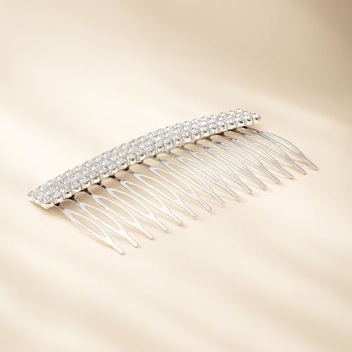 BERRICLE Silver Tone Bar Hair Combs for Women - color: 3-Row Rhinestone Comb, Silver-tone