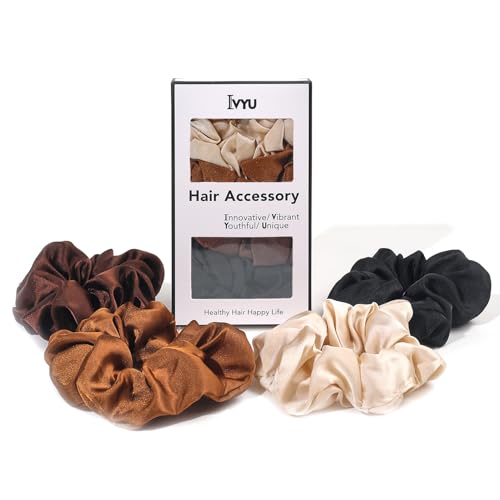 Hair Scrunchies for Women - Hair Ties No Damage Both for Thick Hair or Thin Hair Curl Hair No Crease Scrunchies Ponytail Holder No Hurt Your Hair - color: Black Brown Kaki Beige