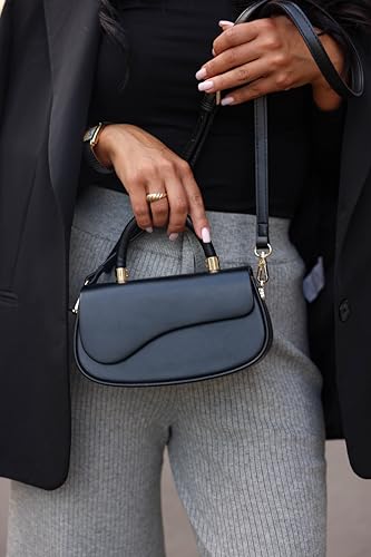 Milan Chiva Small Top Handle Purse for Women Elegant Crossbody Bag with Adjustable Strap for Evening Party & Daily Use - color: Black