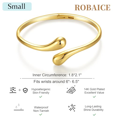 Robaice Gold Bracelets for Women Trendy，14K Gold Plated Bangle Cuff Bracelet Chunky Twist Bracelet Non Tarnish Hypoallergenic Jewelry Gift for Women - color: Small-Gold