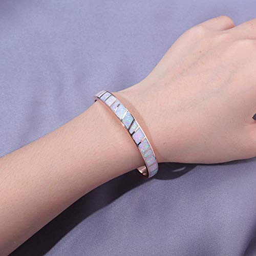 CiNily Womens Cuff Bracelet,Opal Bangle Bracelets Gold Plated Hypoallergenic Ladies Gemstone Open Cuff Bangle Bracelet - color: rose gold