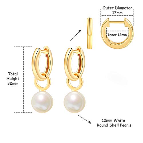 Gold Plated Huggie Hoop Earrings with Charms Fashion Pearl Drop Dangle Earrings for Women Handmade Karma Circle Jewelry for Ladies Lightweight Pearl Earrings on Christmas - color: small hoop