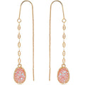 Simulated Druzy Threader Earrings for Women - Gold, Silver, or Rose Gold Tone Long Chain Earrings with Boho Created Geode Stone - color: Gold - Created Rose Quartz