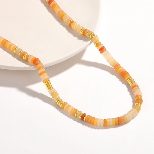 KissYan Boho Beaded Choker Necklace for Women, Gemstone Choker Natural Stone Freshwater Pearl Surfer Necklaces 14K Gold Plated Summer Beach Handmade Jewelry - color: O-Light Orange