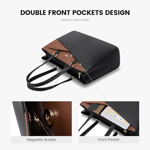 LOVEVOOK Laptop Tote Bag for Women, Office Work Bag Briefcase fit for 15.6 inch Laptop, Large Capacity Teacher Computer Bag Handbag Black/Brown - color: Black/Brown 15.6 Inch, size: 15.6 inch