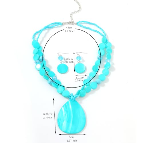 Big Teardrop Pendant Necklaces for Women Colorful Beaded Necklaces Statement Set for Holiday. - color: Turquoise