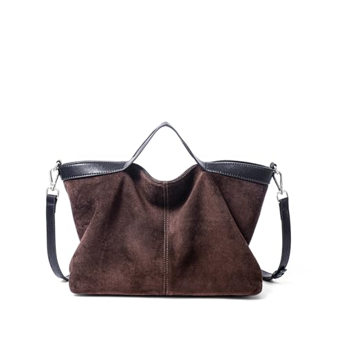 Dreubea Womens Suede Leather Shoulder Handbag Top-handle Crossbody Purse - color: Coffee