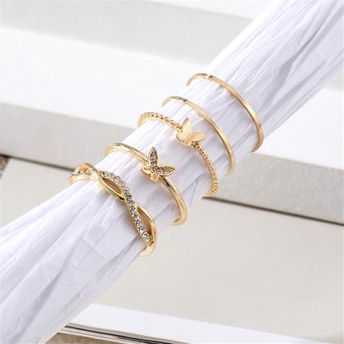 Knuckle Rings Set for Women,Simple Dainty Stackable Finger Ring Pack Minimalist Cute Butterfly Moon Heart Rings Boho Statement Jewelry Size Mixed - style: Style-F