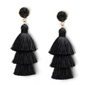 Me&Hz Colorful Layered Tassel Earrings Bohemian Statement Tiered Tassel Big Dangle Drop Earrings for Women Druzy Studs Valentine’s Day Gift - color: Black