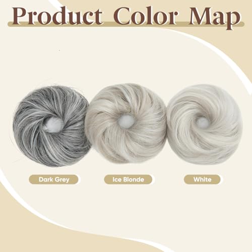 CJL HAIR 2PCs Small Cute Messy Bun Hair Piece for Thin Hair Women Mini Synthetic Curly Bun Scrunchies Updo Hairpieces Ice Blonde - color: 2PCS-Ice Blonde
