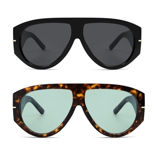 Oversized Retro Aviator Sunglasses Womens Mens 70s Classic Vintage Sun Glasses AR82227 - color: Black+tortoise/Deep Green