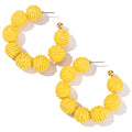 Raffia Hoop Earrings Statement Boho Beaded Earrings Cute Rattan Handmade Colorful Jewelry for Women Unique Summer Outfits - color: Yellow