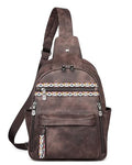 FADEON Large Sling Bag for Women, Leather Crossbody Purse Designer Anti Theft Sling Backpack, RFID Fanny Packs for Travel - color: Coffee Brown Retro Style